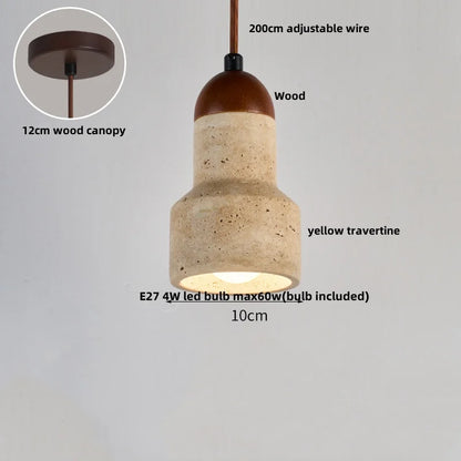DecorBites™ Japanese Style LED Pendant Lights Wood Canopy Cement Lampshade