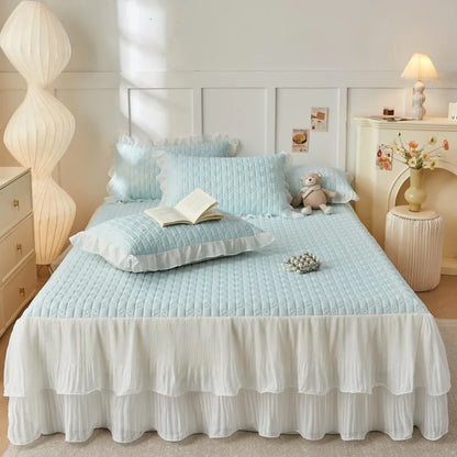DecorBites™ Lace Ruffles Cooling Bed Skirt Set with Pillowcases