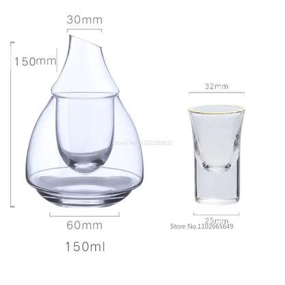 DecorBites™ Japanese Style Glass Wine Bottle & Cup Set with Wine Warmer