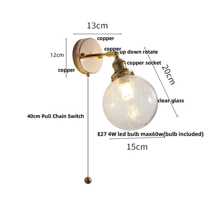 DecorBites™ Glass Rotate Copper Wall Sconce | Pull Chain Switch LED Light Fixture