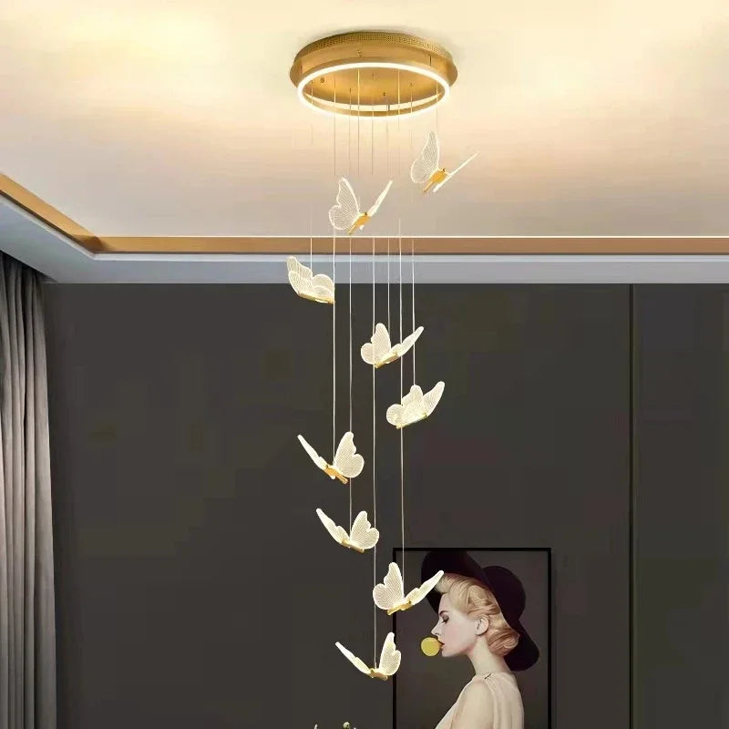 DecorBites™ LED Chandelier: Modern Butterfly Design, Acrylic, Exhibition Hall, Staircase, Bedroom Night Lamp Lighting Fixtures