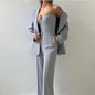 Solid Suit Jacket Corset Pants 3 Piece Set Women Corset Lapel Coat Straight Pants Lady Set 2026 Summer Autumn Commute Outfit New