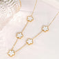 14K Gold Plated Stainless Steel Necklace Woman Five Leaf Petals Double