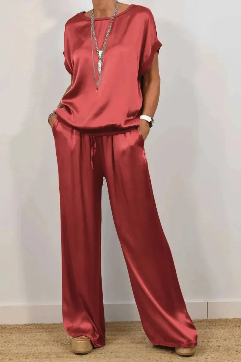 Casual Solid Color Two Piece Set Loose O-Neck Short Sleeved Pullover