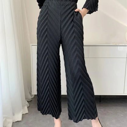 Spring New Women Handmade Pleated Pants Set Comfortable Casual Seven