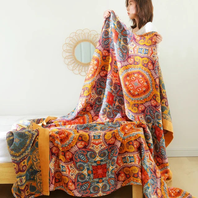 DecorBites™ Japanese Cotton Gauze Flower Blanket: Soft and Breathable Summer Throw