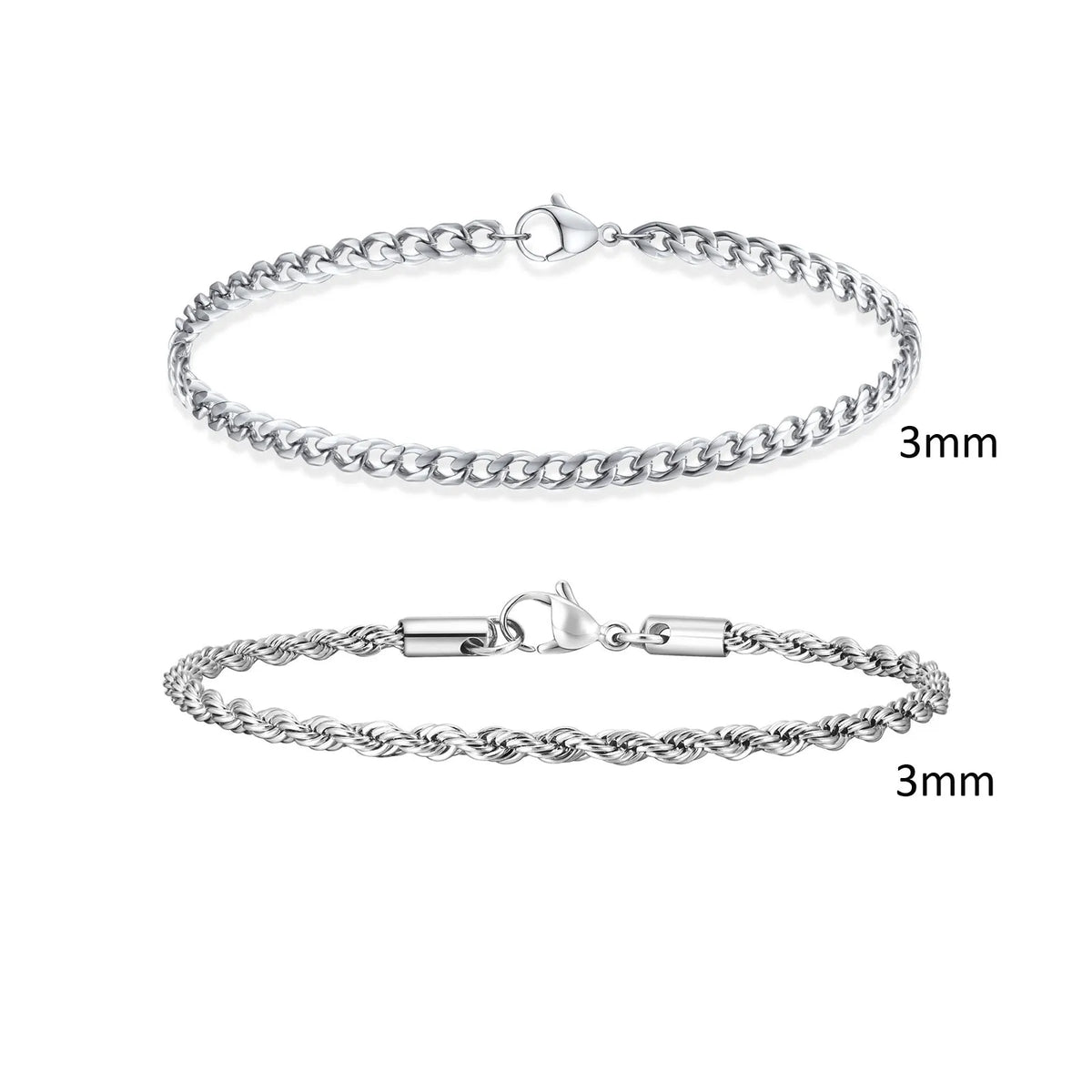 2pcs Men's Chain Bracelets, Stainless Steel Silver Gold Black Color