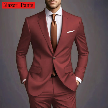 New Luxury Elegant Men's Suits 2 Piece Set Fashion Korean Casual Slim