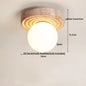 DecorBites™ Japan Style LED Ceiling Light Yellow Travertine Stone Wood Base Bedroom Luminaire.