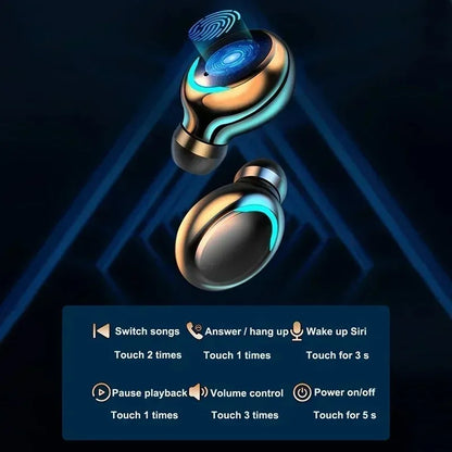 Bluetooth Headphones 9D Stereo High Bass Sport Earphones Handfree Touch Control Tws Wireless Earbuds Headset