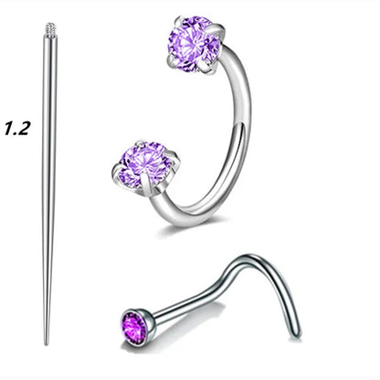 6/2pcs Horseshoe Nose Rings with L-Shape Nose Stud, Stainless Steel