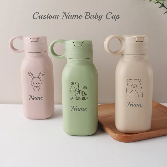 450ml Custom Name Silicone Straw Cup, Personalized Cartoon Pattern