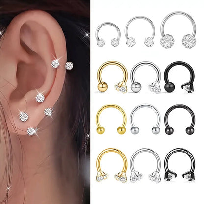 2pcs Stainless Steel Crystal CZ Tragus Piercing Helix Studs Earrings