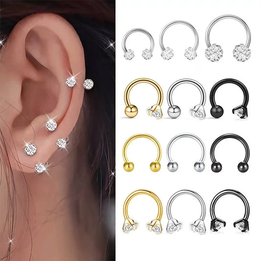 2pcs Stainless Steel Crystal CZ Tragus Piercing Helix Studs Earrings