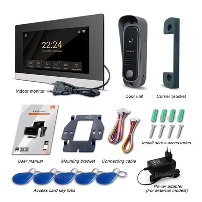 1080P Home Intercom System, 7" IPS FHD Screen and Metal Shell Doorbell, Mobile Detection, Image Storage, TUYA Wireless Doorbell