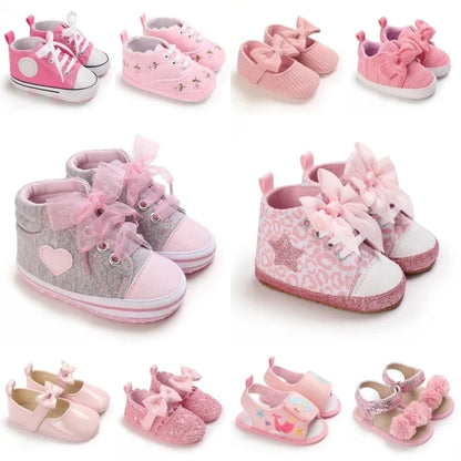 0-18m Baby Shoes Infant Pre-Walker Shoes, Cute Pink Theme Casual Flat