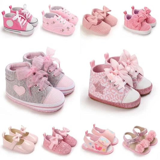 0-18M Baby Shoes Infant Pre-Walker Shoes, Cute Pink Theme Casual Flat Shoes, Soft Sole Lightweight Comfortable for Girls