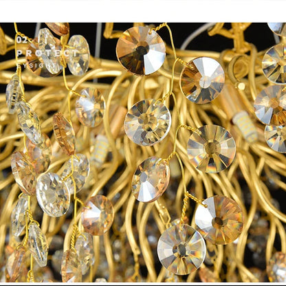 DecorBites™ Golden Dendrite Crystal LED Ceiling Chandelier - Luxe Living Room Lighting