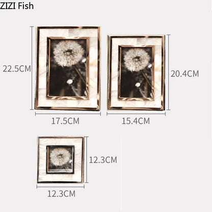 DecorBites™ Golden Shell Photo Frame for Family Portrait Nightstand Decoration
