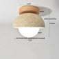 DecorBites™ Japan Style LED Ceiling Light Yellow Travertine Stone Wood Base Bedroom Luminaire.