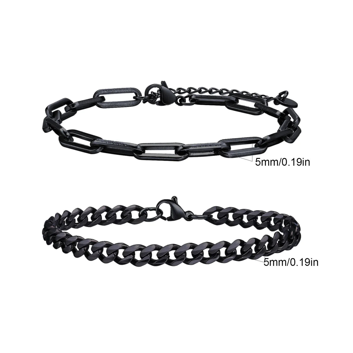2pcs Men's Chain Bracelets, Stainless Steel Silver Gold Black Color