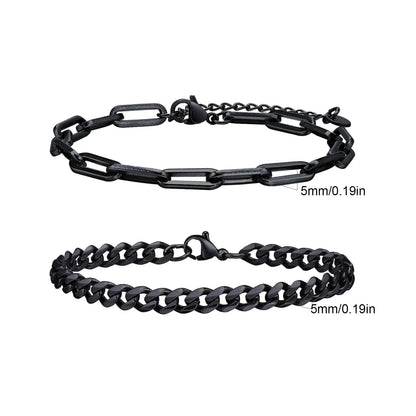 2pcs Men's Chain Bracelets, Stainless Steel Silver Gold Black Color