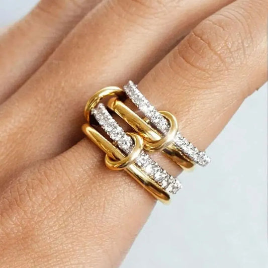 A Niche Two-Color Four-Ring Copper Jewelry Ring, Hypoallergenic, Ins
