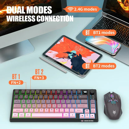 Premium Dual-Modes 2.4G+Bluetooth Keyboard Mouse Combo Rechargeable Keyboard With Display Screen & Knob For PC Computer Tablet