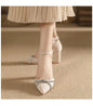 Size 30-44 Chunky Heel Hollow Point Toe High Heels Women Shoes Solid Color Ankle Strap Rhinestone Black Heels
