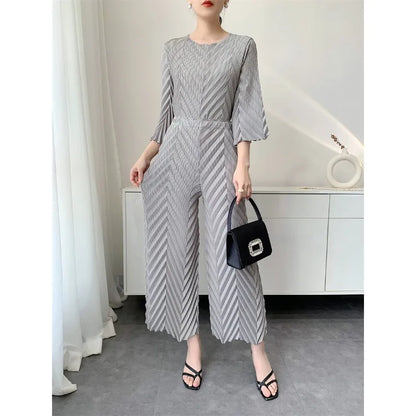 Spring New Women Handmade Pleated Pants Set Comfortable Casual Seven