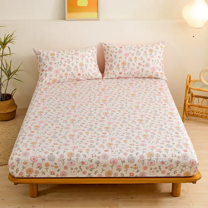 DecorBites™ Golden Feather Sheet Set: Fitted Sheet & 2 Pillowcases, All Season Bedspread