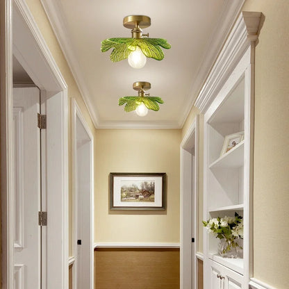 DecorBites™ Green Flower Glass Copper Ceiling Light - Nordic Modern LED, Living Room Bedroom Hallway Fixtures