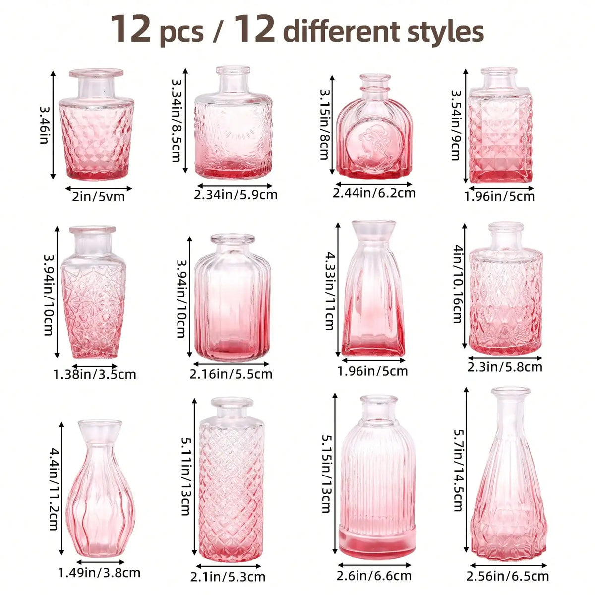 12 Pack Glass Bud Vase Set, Small Vintage Flower Vases for