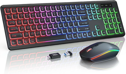 Wireless Keyboard and Mouse Combo Backlit ,Rechargeable Full-Size Illuminated Wireless Keyboard and Mouse Set, 2.4Ghz Keyboard