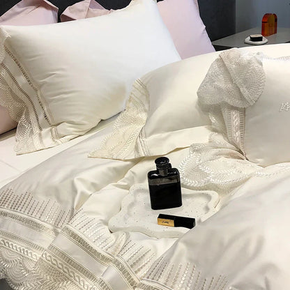 DecorBites™ Lace Ruffle Bedding Set, 1000TC Egyptian Cotton, Luxury Princess Style