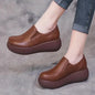 Leather Wedges Shoes Loafer Round Toe Platform Pumps Slip on Leisure