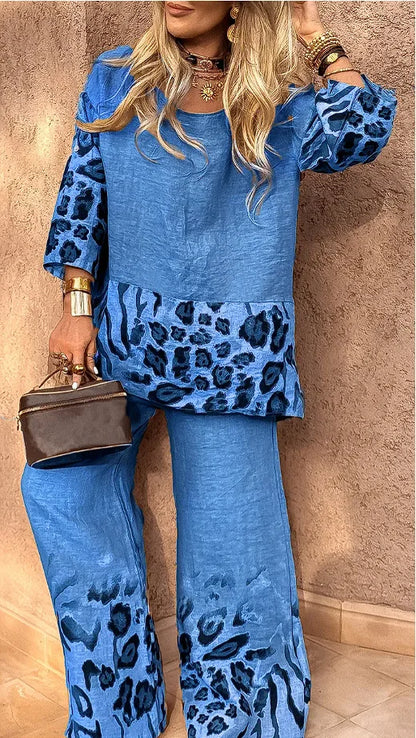 New Summer Leopard Print Two Piece Set Women Fashion Casual Loose