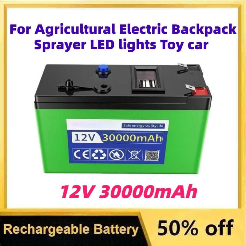 12V 30000mAh Rechargeable Li-Polymer Battery Pack for Agricultural Electric Backpack Sprayer LED Lights and Toy Car Battery