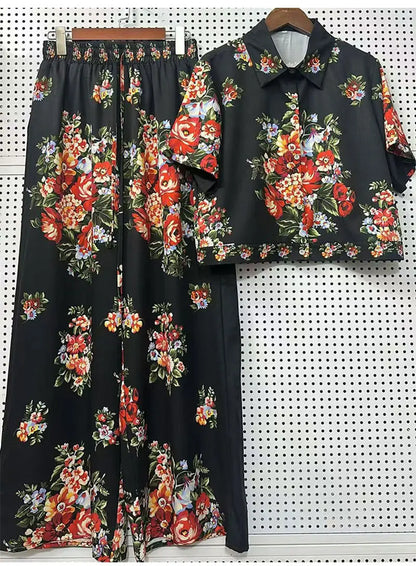 Summer New Fashion Women's Print Suit Lapel Short Sleeve Short Waist