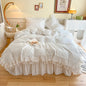 DecorBites™ Korean Princess Style Double Ruffle Bedding Set for Queen King Bed