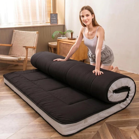 Foldable Roll Up Floor Futon Mattress for Adults Kids Narrow Twin Size Black