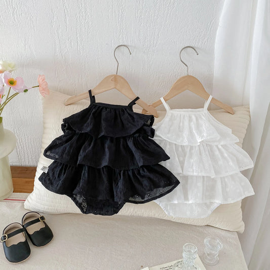 Korea Fashion Baby Girls Camisole Romepr Princess Cotton Sling Infant Bodysuit Dress Baby Outfit 0-2 Years Old
