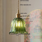 DecorBites™ Green Glass LED Pendant Lamp | Modern Nordic Wood Walnut | Brass Knob Switch | Hanging Light