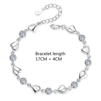 925 Sterling Silver Heart Shaped Necklace Bracelet Set for Women