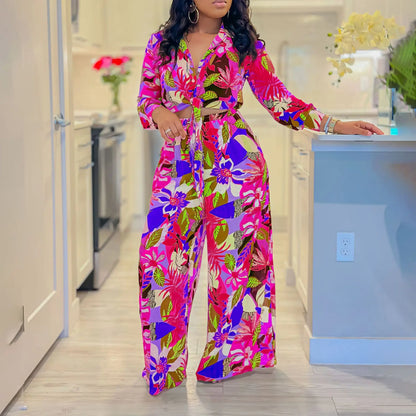 Spring Summer New Long Sleeved Printed Suit for Women Fashion Lapel