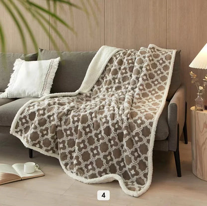 Jacquard Style Thickened Double Layer Winter Lamb Plush Blanket Pink Ghost Printed Quilt Flannel Sofa Cover Coral Velvet Blanket