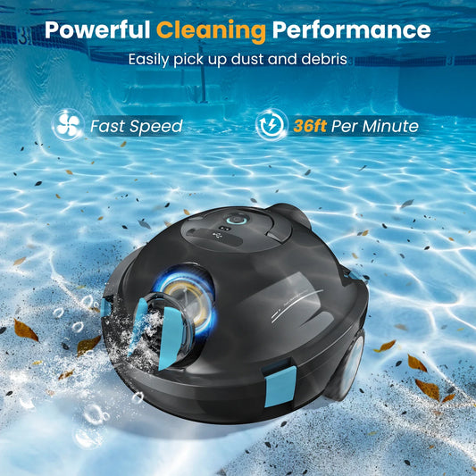 INSE Y10 Cordless Robotic Pool Cleaner,90 Mins Runtime,Self-Parking, for Above/Inground Pools Up to 65ft/1100 Sq.Ft (Black))