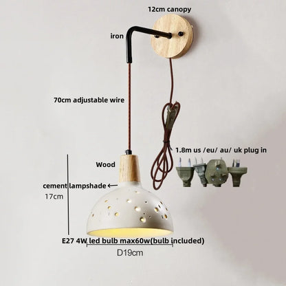 DecorBites™ Japanese Style LED Wall Light Cement Bedside Lamp with Pull Chain Switch