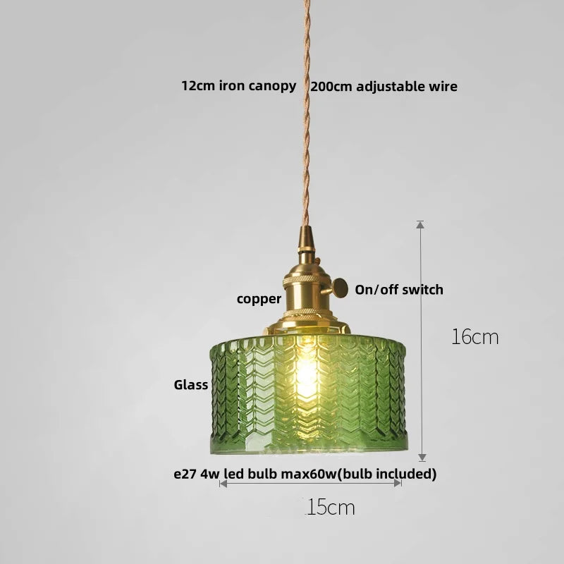 DecorBites™ Green Glass LED Pendant Light: Nordic Modern Hanging Lamp for Dining & Bedroom