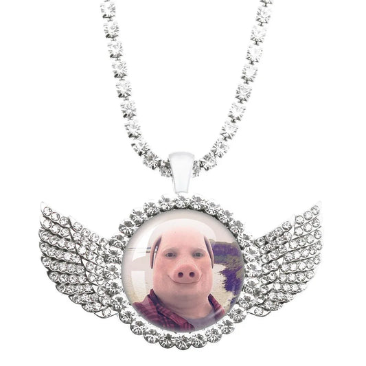 John Pork Is Calling Answer Call Phone Humor Funny Pig Lover Graphic The Moon Necklace Angel Wings Pendant Necklace Jewelry Gift
